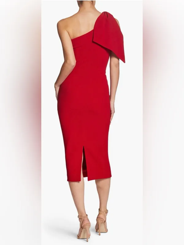 NWOT DRESS THE POPULATION Tiffany One-Shoulder Red rogue Midi Dress sz S - Image 2