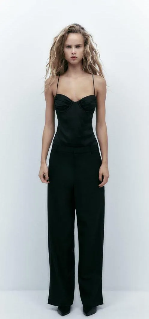 Zara Corsetry inspired black satin effect bodysuit top - Image 6