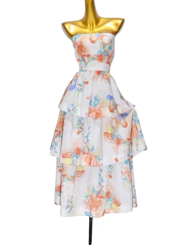 Outshine Strapless Tiered Midi Dress Floral in Peach - Image 5