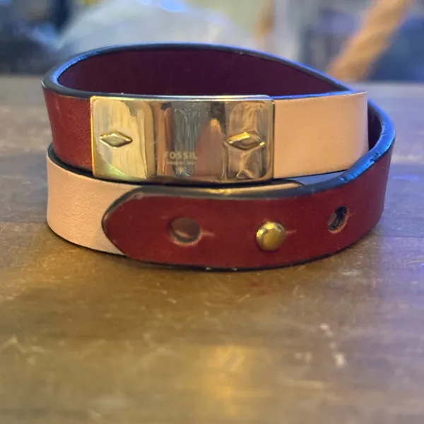 Fossil two tone leather wrap bracelet - Image 4