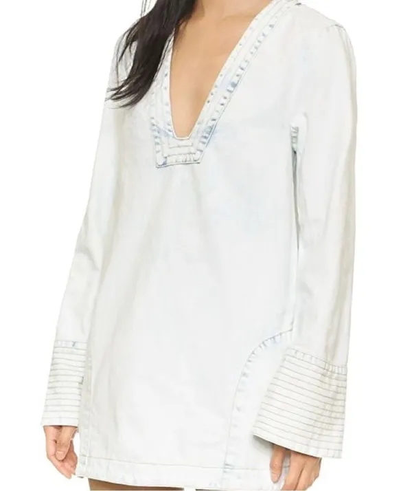 FREE PEOPLE "Dreaming of Denim" Tunic Dress/Top Cloud Wash Small (Oversized) NWT - Image 4