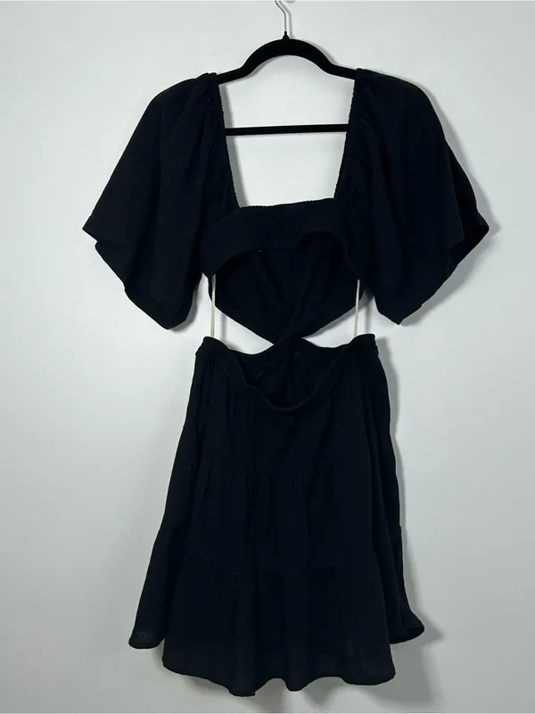 Free People Cross of Sunlight Black Mini Dress Boho Cottage Flowy Size XS NEW - Image 5
