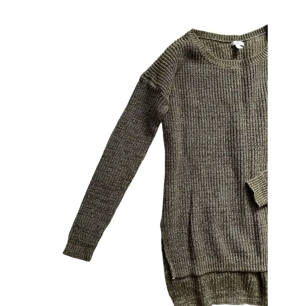 Women's Olive Green Knit Sweater Dress M Cotton Blend Long Sleeve High Low Hem - Image 7