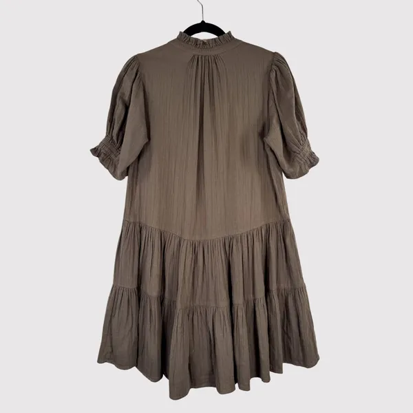 Apiece Apart Womens Dress Brown Las Alturas Mini Tiered Puff Sleeve A Line XS - Image 3