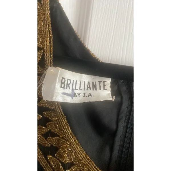 Brilliante by J.A. Vintage Beaded Shift Dress Womens L Black Gold Evening Silk L - Image 5