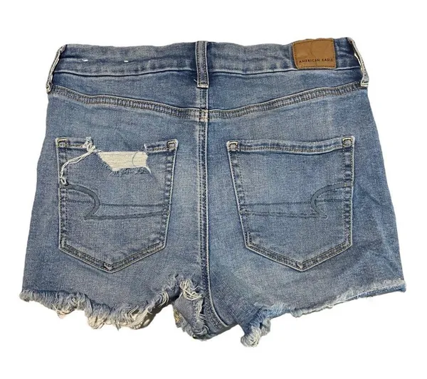 American Eagle Size 4 Curvy High Rise Shortie Light Wash Distressed Jean Shorts - Image 2