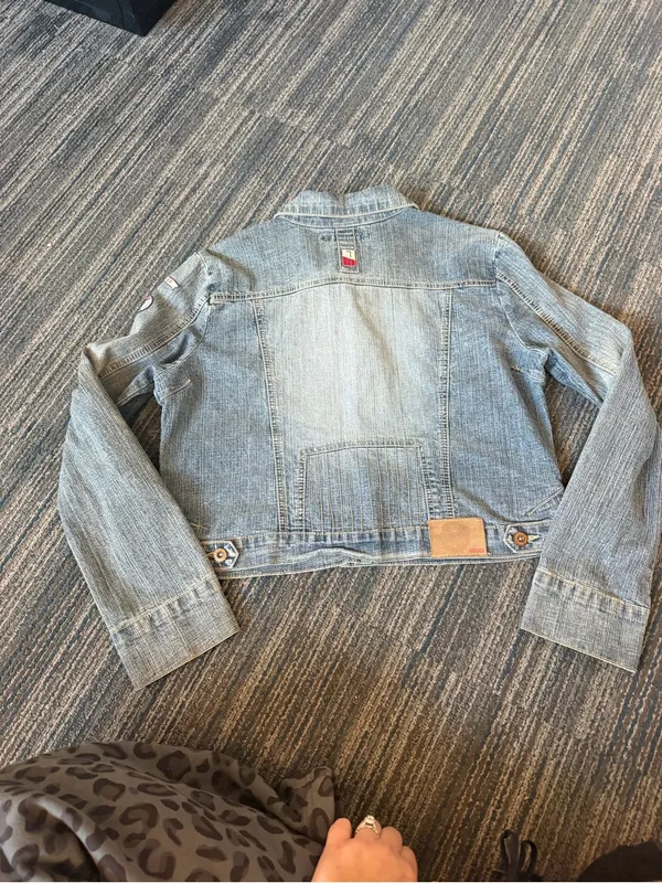 Indigo Red Vintage Y2K Denim Jacket Women’s XL Light Wash - Image 3
