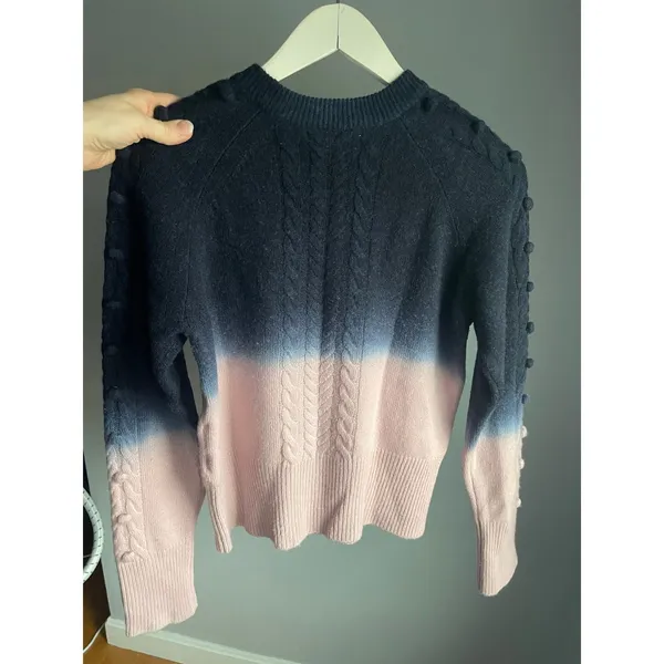 naadam navy blue pink ombre sweater Merino Wool Cashmere blend S Cableknit - Image 4
