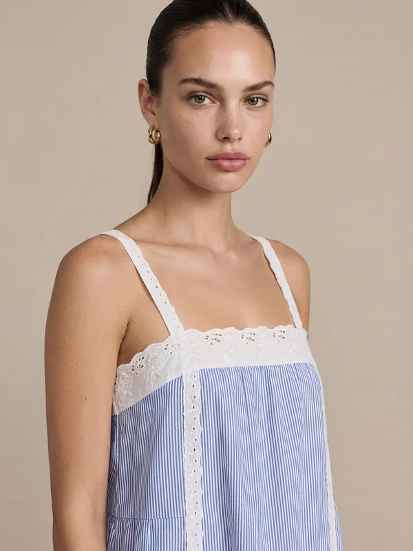 NWT Few Moda Florence Mini Dress size Medium M blue stripe lace white - Image 5