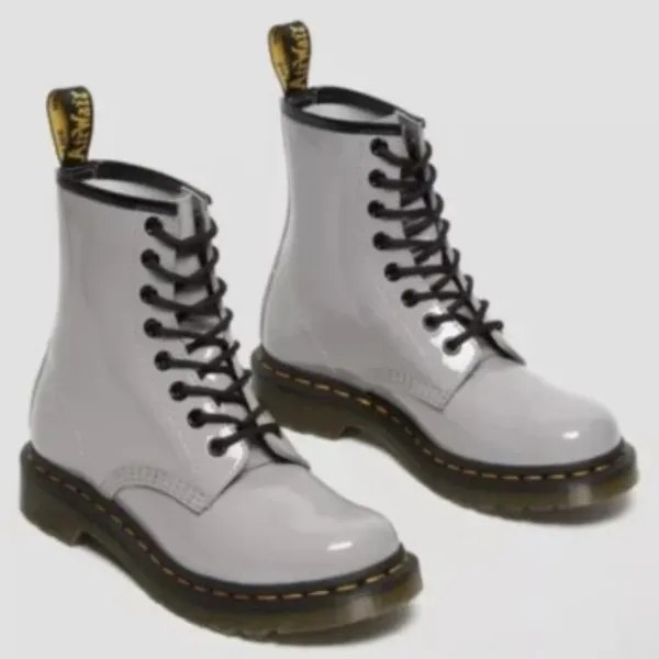 Dr. Martens Gray Combat Moto Boots 1460 with Air-Cushioned Sole - Image 2