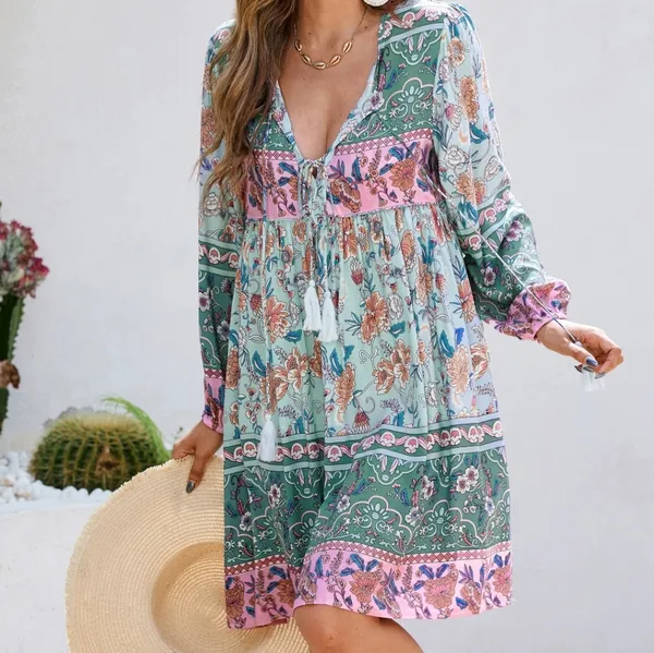 R.Vivimos Long Sleeve Floral Boho Dress Sz. L - Image 2