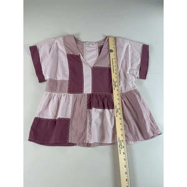 Madewell Signature Poplin Patchwork Peplum Top XL Warm Thistle Cotton - Image 5