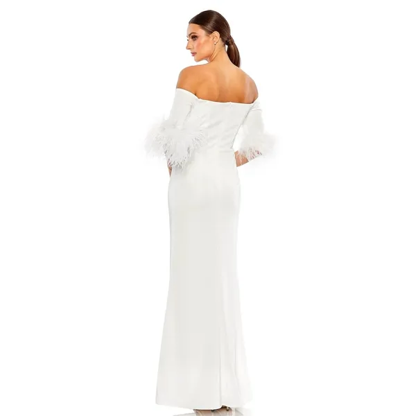 Mac Duggal Long Off Shoulder Feathers Formal Bridal Gown - Image 13