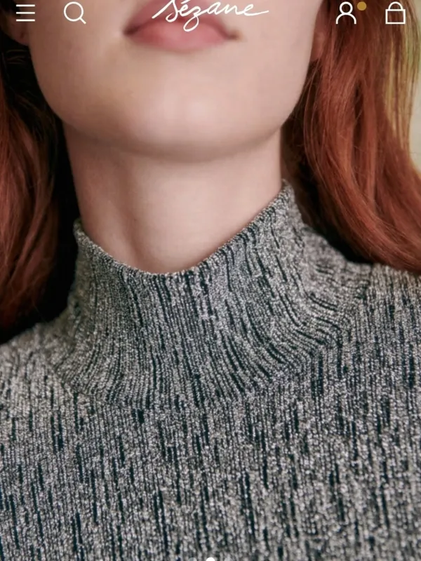 SEZANE Silver Nemy Jumper Size XS Metallic Mock Neck Turtleneck Top Long Sleeve - Image 3