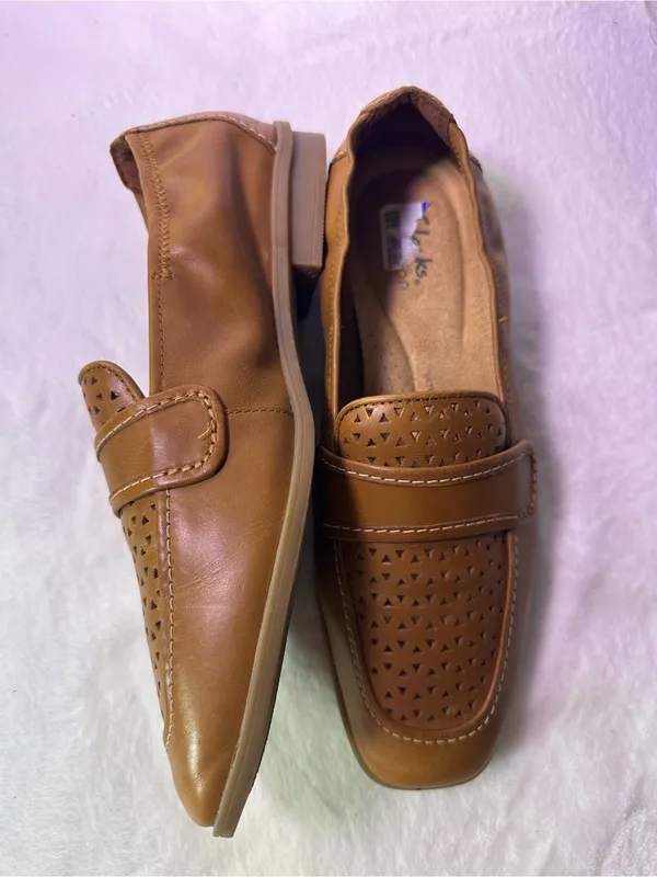Clarks Women's Perforated Leather Penny Loafers in Tan - Image 4