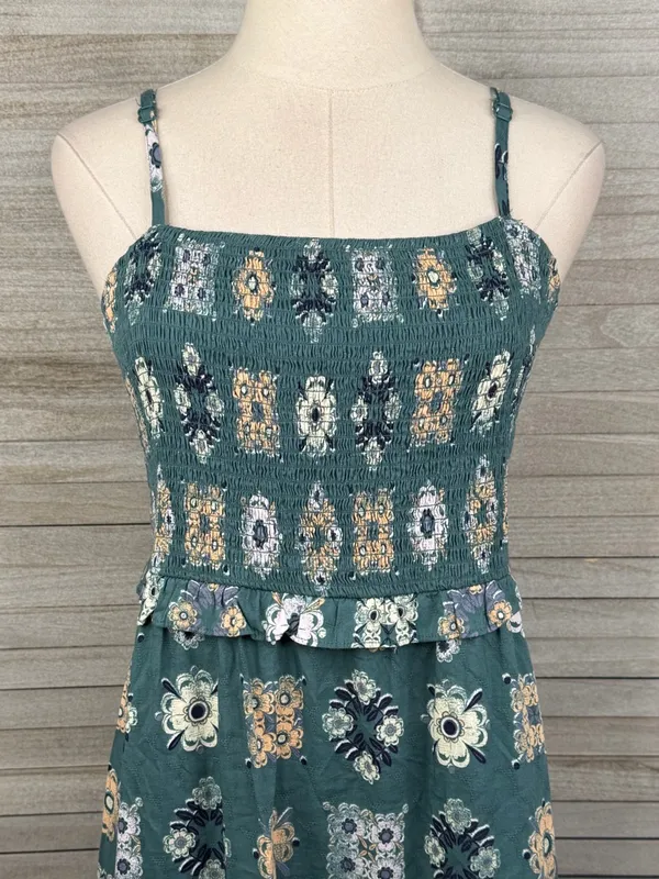 UNIVERSAL THREAD Women's Blue Patchwork Floral Smocked Boho Maxi Dress-Large - Image 2