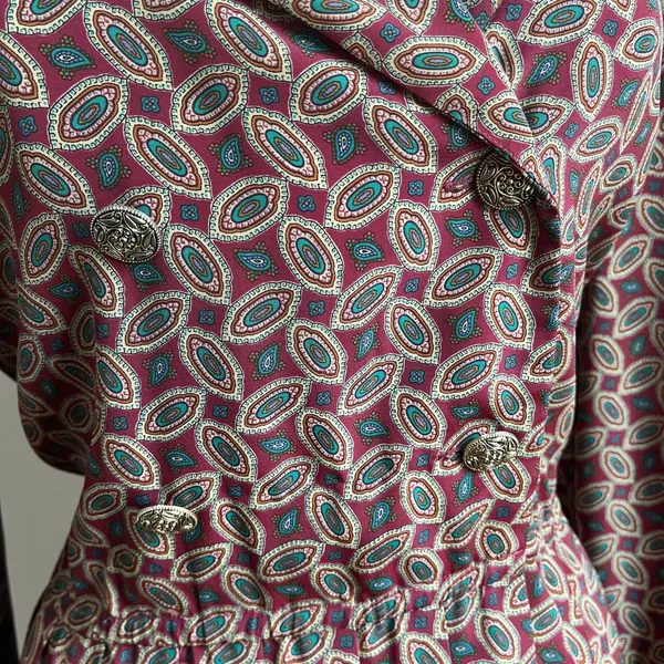 Vintage 1980s‎ Schrader Paisley Pleated Grandma Core Midi Length Dress Size 12 - Image 4