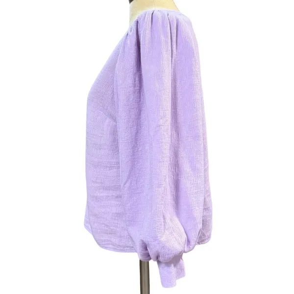 A New Day S V-Neck Puff Sleeve Gauze Blouse Lavender Pastel Boho Spring Feminine - Image 3