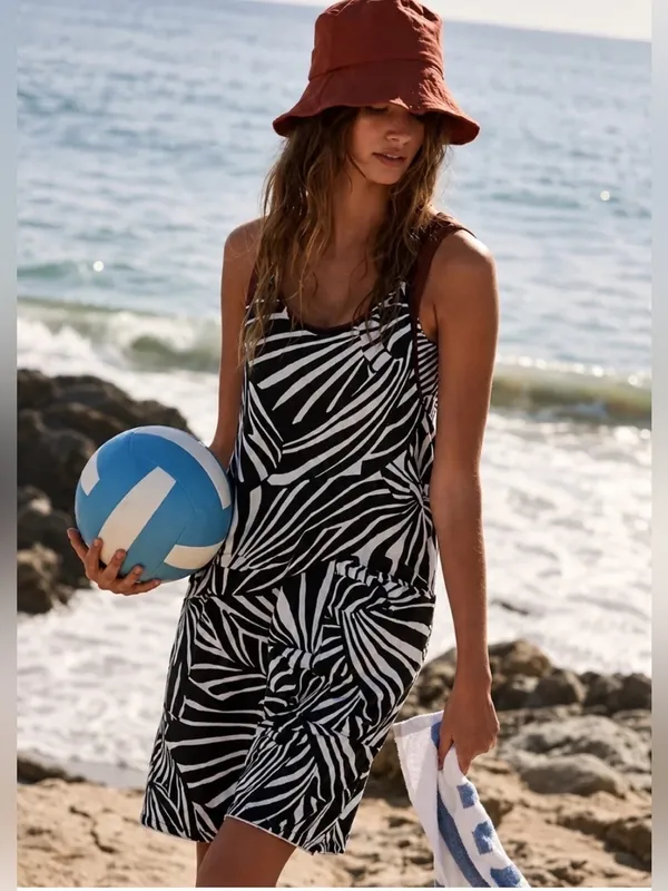 Free People Movement Printed Hot Shot Romper Black White Combo Zebra Graphic - Image 3