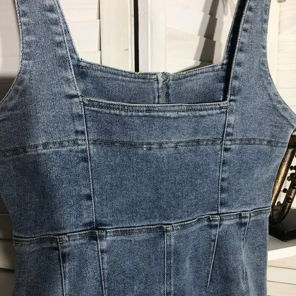 Emory Park Y2K denim jumpsuit bell-bottoms blue zip sexy fitted look groovy hippie boho M - Image 14