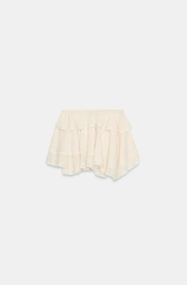 BNWT Zara Cream Lace Ruffle Tiered Mini Skirt - Image 5
