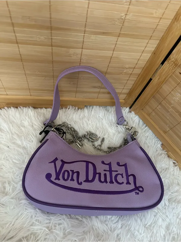 Von Dutch purple shoulder bag with chain charms purse tote handbag Y2K New - Image 2