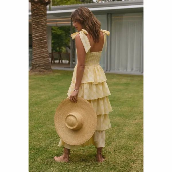 Sofie the Label Dalia Yellow Gingham Tiered Maxi Dress - Image 4
