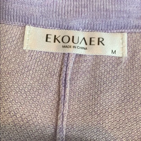 Ekouaer Purple Floral Knit Lounge Set Long Sleeve Top Shorts 2-Piece Medium - Image 12