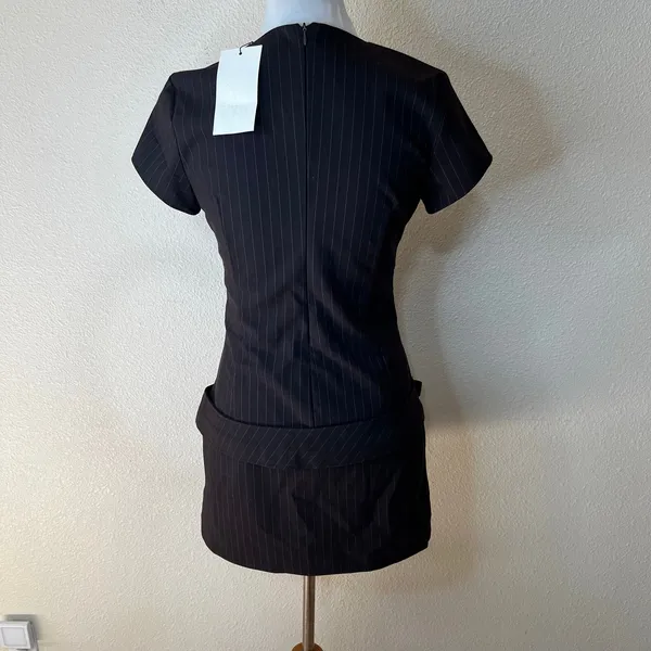Zara Brown pinstripe mini dress with belt and undershorts NEW MEDIUM - Image 6