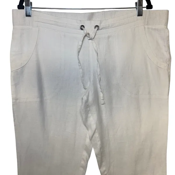 Athleta Womens White‎ 100% Linen Drawstring Crop Pants Large 54023 - Image 3