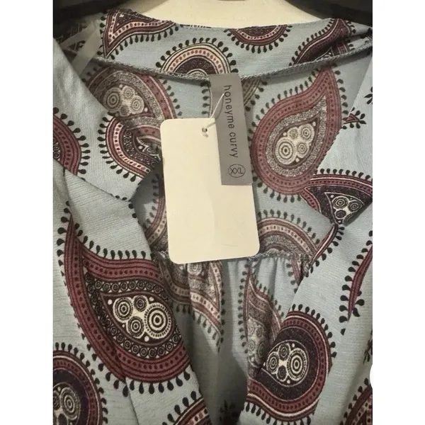 Women’s HONEYME CURVY Blouse Size XXL lightweight Paisley Tunic Blue - Image 3