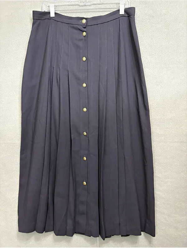 #HCOLLECTIBLES Womens Black Pleated Button-Front Lined Midi Skirt Size 16 - Image 2