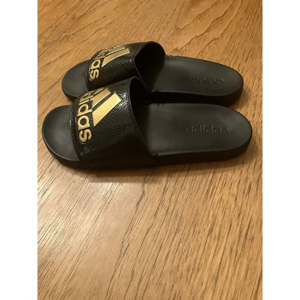 adidas Women’s Black Slide Slip-On Sandals Gold Logo US 9 - Image 2