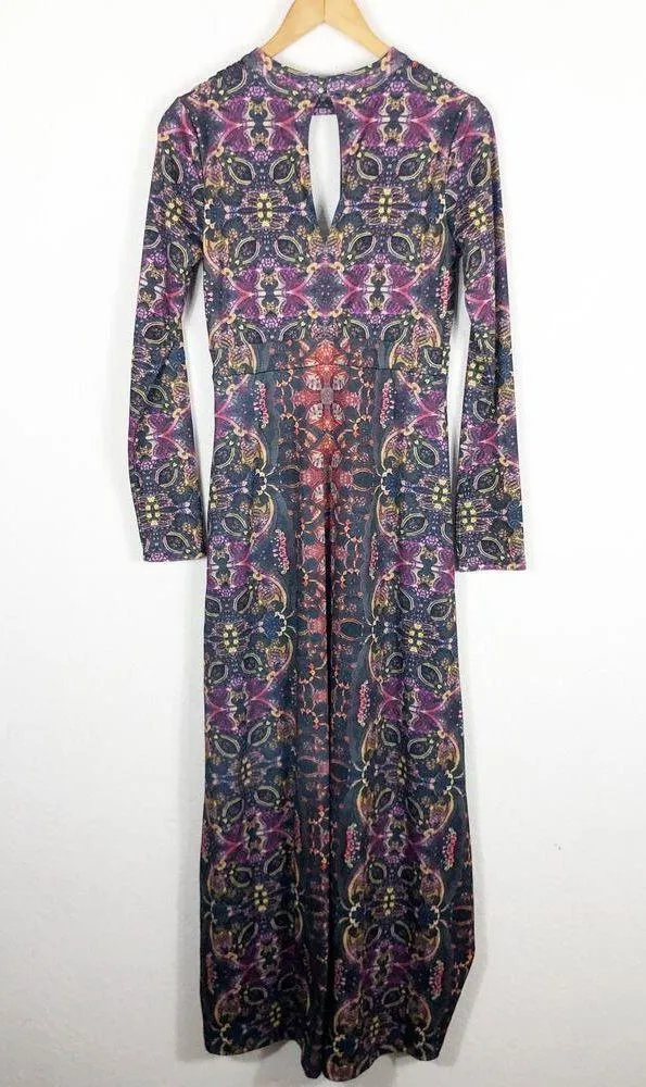Free People Cabaret Long Sleeve Maxi Dress Medium Sunrise Combo Stretch - Image 13