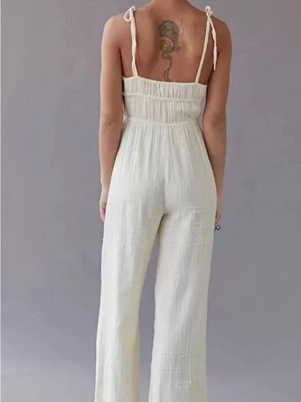 Urban Outfitters UO Courtney Tie Off white Ivory Crème Jumpsuit Large New Lined - Image 4