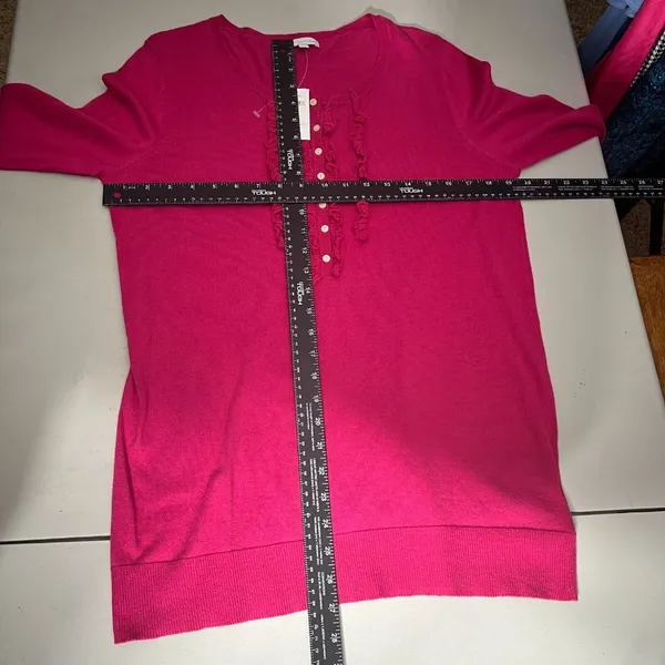 Gap Sweater Top Womens Large Pink Cotton Cashmere Long Sleeve Henley Ruffle New‎ - Image 2
