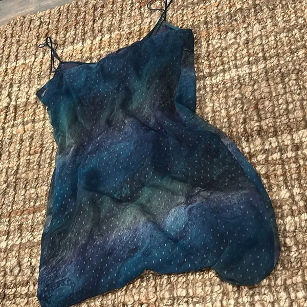 Non Signe Designer Holographic Floral Printed Slip Dress - Image 8