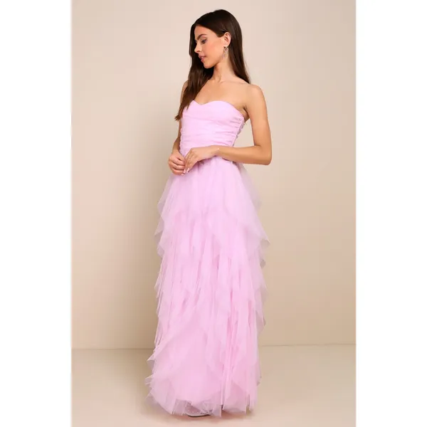Lulus Delightful Beauty Pink Mesh Strapless Holiday Prom Maxi Medium - Image 3