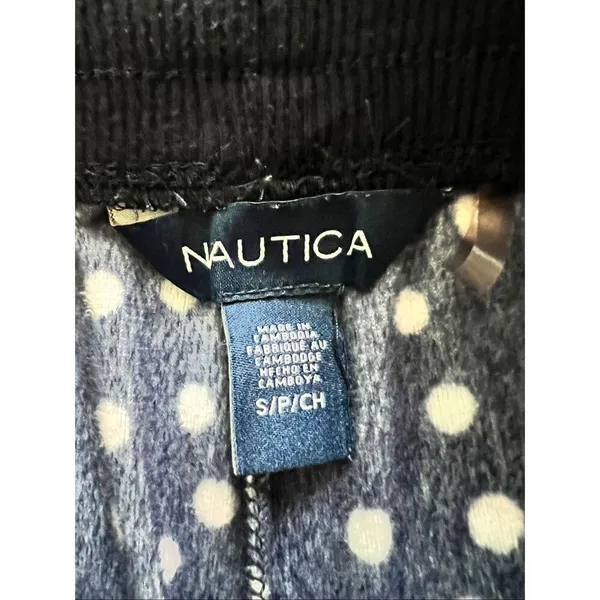 Nautica Navy Blue Polka Dot Plush Velour Pajama Set Women's Small - Image 6