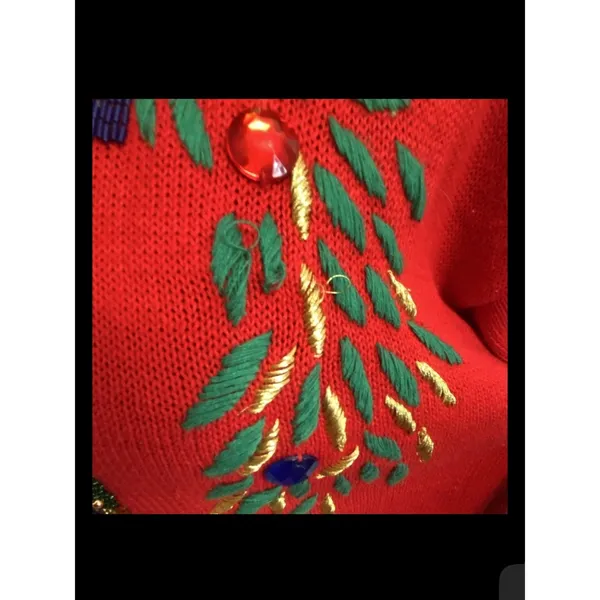 Vintage 90s Lindsey Blake Nutcracker Wreath Holiday Christmas Sweater Red Beaded - Image 3