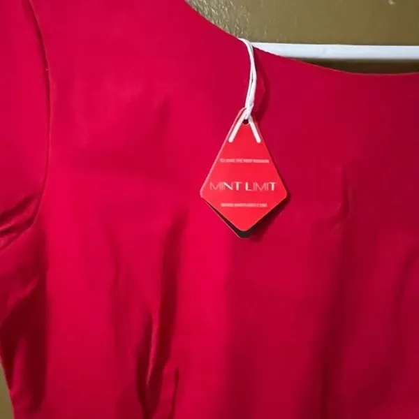 NWT Mint Limit size L fit n flare cherry red dress cotton Spandex - Image 6