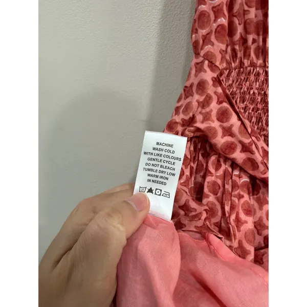 Marea by Liz Joy Liz Dress XS Coral Pink Geometric Cotton Smocked Mini Dress - Image 8
