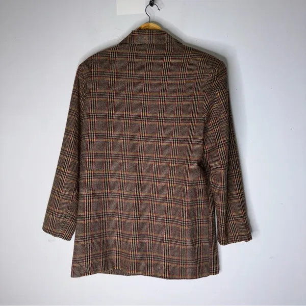 paris sports club‎ Oversized Brown Plaid Wool Double Button Blazer Size Large - Image 2