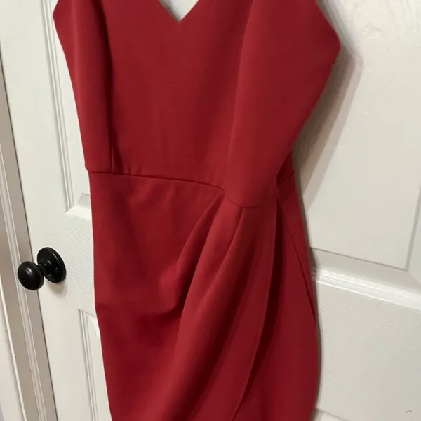 Lulu's forever your girl‎ rust red mini drape faux wrap dress large - Image 4