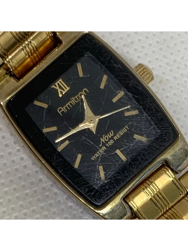 Vintage Armitron women watch gold tone 19mm black dial quartz analog 7” running - Image 2