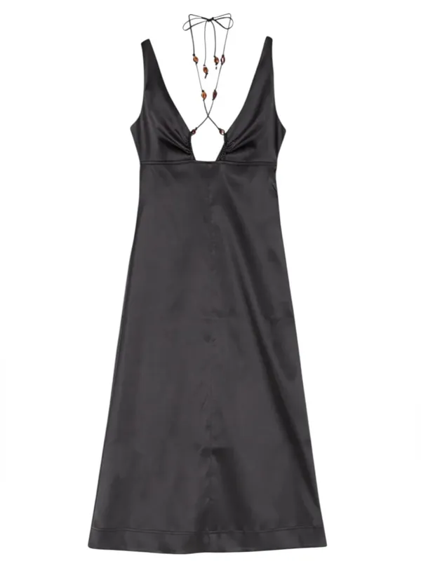GANNI V-Neck HALTER Sleeveless DRESS in black 38 - Image 3