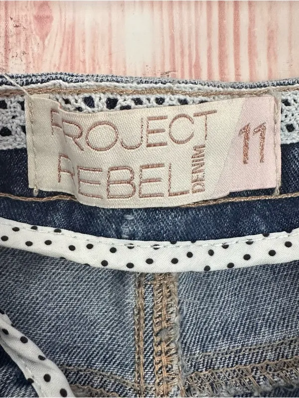 Project Rebel Denim Blue Lightwash High Rise Frayed Hem Jean Shorts Size 11 - Image 11
