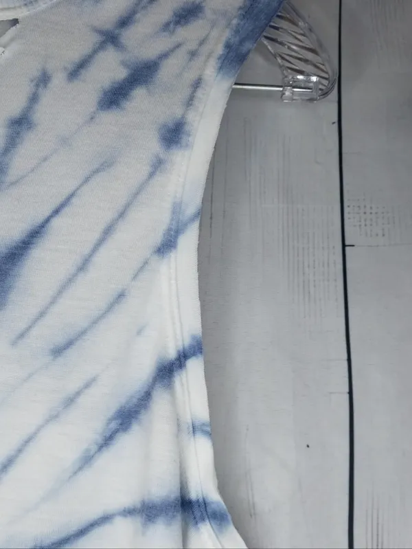 American Eagle Blue and White Tie-Dye Boho Festival Tank with Lattice V-Neck - Image 3