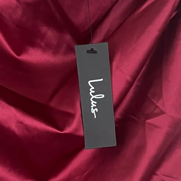 NWT Lulus Utter Obsession Burgundy Red Satin Boat Neck Mini Dress Size Small - Image 7