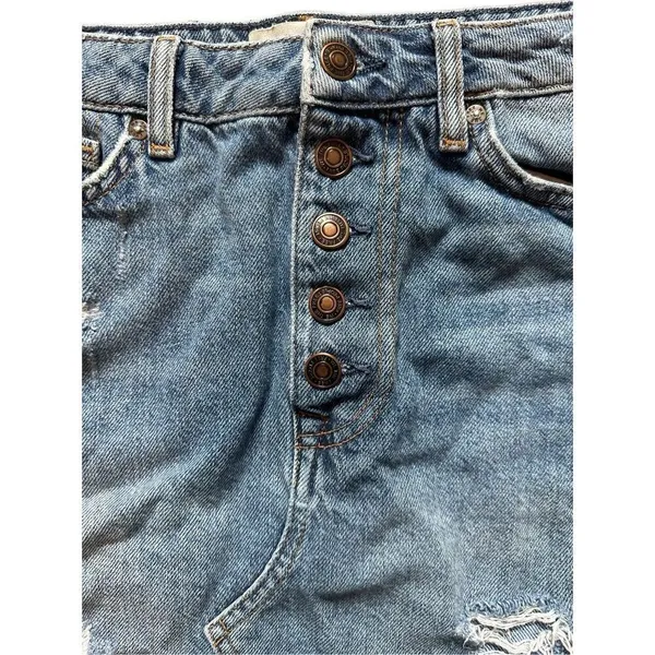 Free People Button Fly distressed‎ mini denim jean skirt sz 28 - Image 4